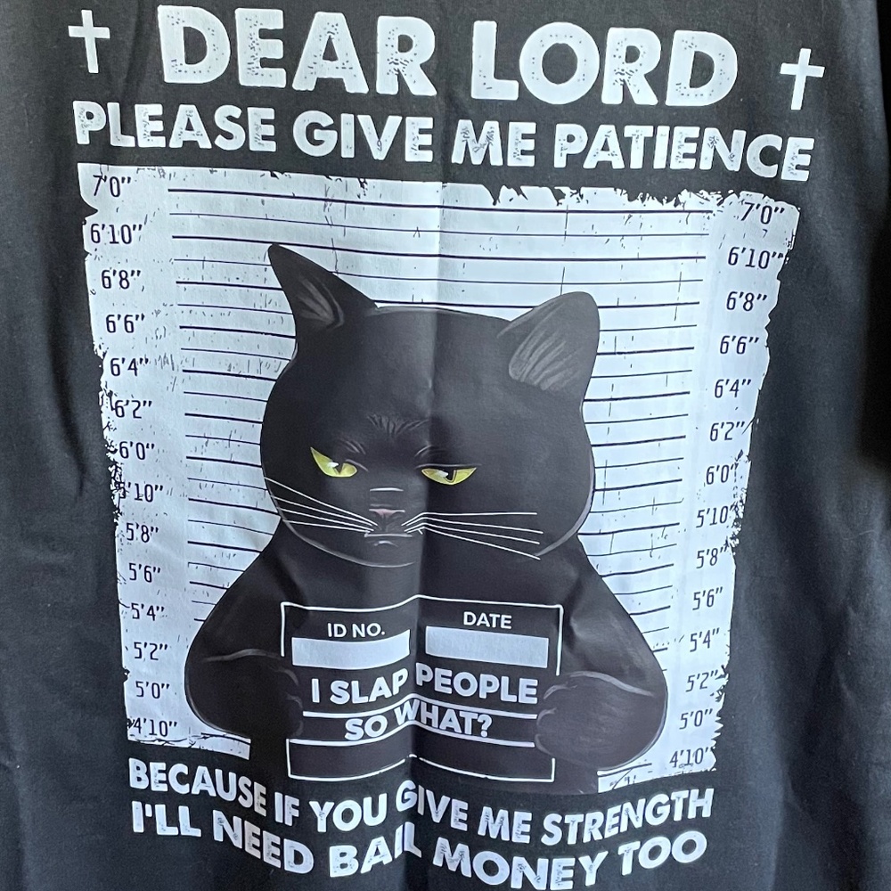 NWOT  Dear Lord Give Me Patience -  Black Cat T-Shirt (Large) - Picture 2 of 7